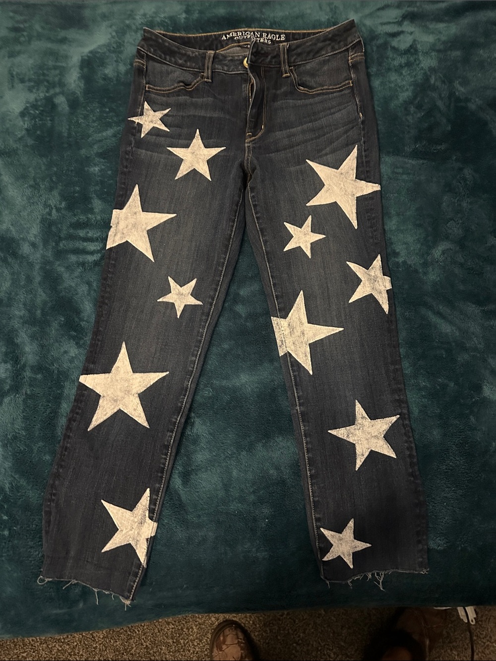 American Eagle Outfitters Dark Wash Jeans with White Star Painted Print